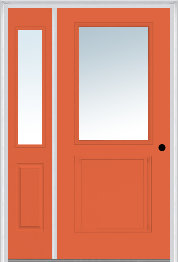 MMI 1/2 Lite 1 Panel 3'0" X 6'8" Fiberglass Smooth Exterior Prehung Door With 1 Half Lite Clear Glass Sidelight 682