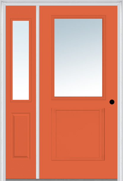 MMI 1/2 Lite 1 Panel 3'0" X 6'8" Fiberglass Smooth Exterior Prehung Door With 1 Half Lite Clear Glass Sidelight 682