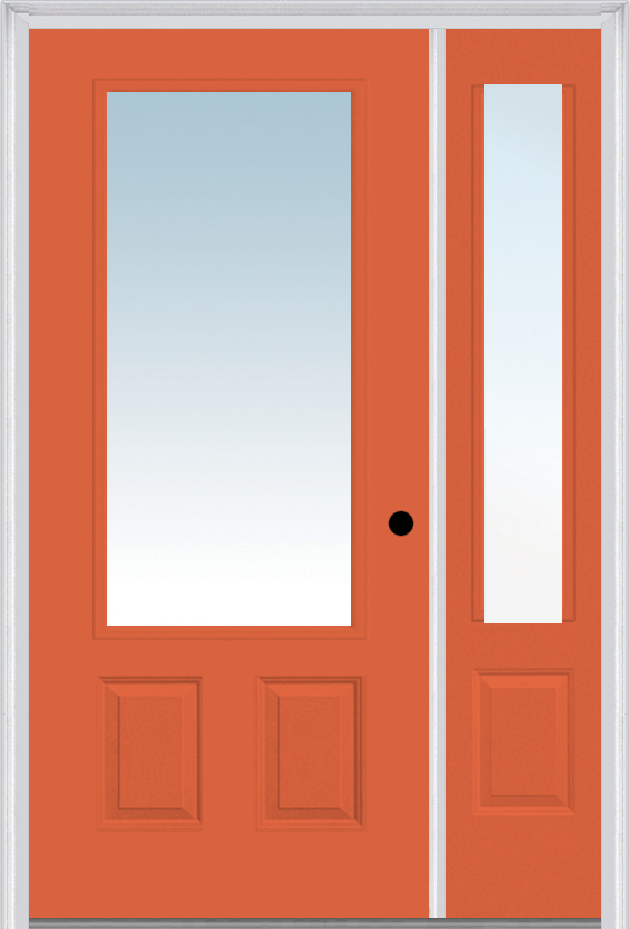 MMI 3/4 Lite 2 Panel 3'0" X 6'8" Fiberglass Smooth Exterior Prehung Door With 1 Clear 3/4 Lite Glass Sidelight 147