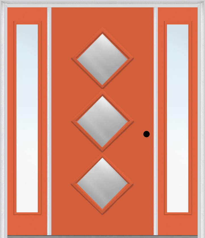 MMI 3 Lite Diamond 3'0" X 6'8" Fiberglass Smooth Clear Or Frosted Glass Exterior Prehung Door With 2 Craftsman Full Lite Low-E Sidelights 840D3