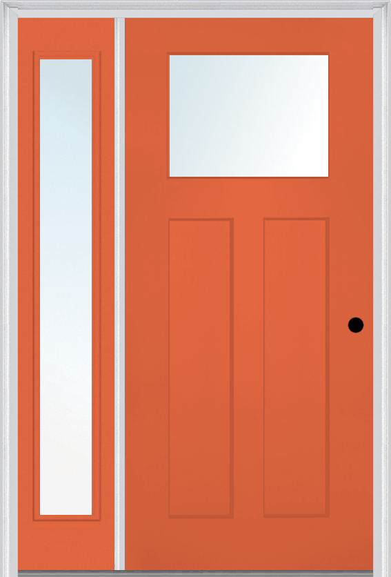 MMI Craftsman 2 Panel Shaker 3'0" X 6'8" Fiberglass Smooth Low-E Glass Exterior Prehung Door With 1 Full Craftsman Lite Clear Or SDL Glass Sidelight 866, 867 SDL, Or 868 SDL