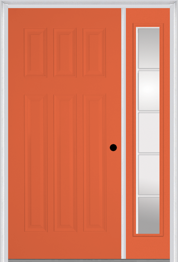 MMI Craftsman 6 Panel 3'0" X 6'8" Fiberglass Smooth Exterior Prehung Door With 1 Full Lite SDL Grilles Glass Sidelight 400