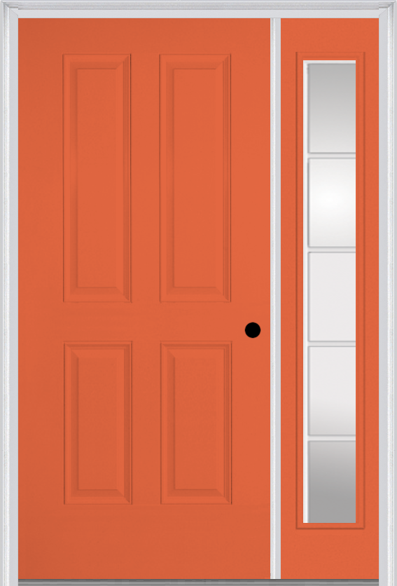 MMI TRUE 4 PANEL 3'0" X 6'8" FIBERGLASS SMOOTH EXTERIOR PREHUNG DOOR WITH 1 FULL LITE SDL GRILLES GLASS SIDELIGHT 40