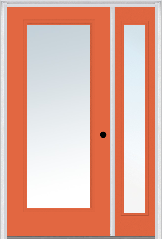 MMI Full Lite 3'0" X 6'8" Fiberglass Smooth Exterior Prehung Door With 1 Full Lite Clear Glass Sidelight 59