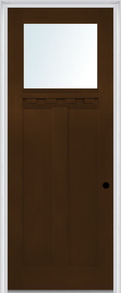 MMI Craftsman 2 Panel Flush Glazed With Shelf 3'0" X 8'0" Fiberglass Fir Clear Glass Finger Jointed Primed Exterior Prehung Door 801,803, Or 806