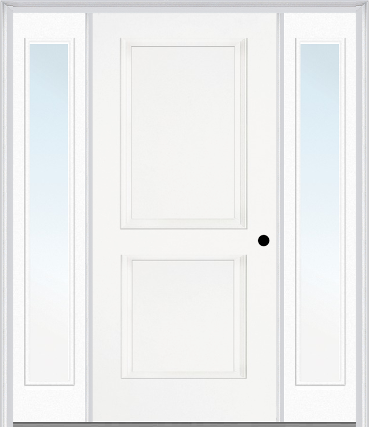 MMI TRUE 2 PANEL 3'0" X 6'8" FIBERGLASS SMOOTH EXTERIOR PREHUNG DOOR WITH 2 FULL LITE CLEAR OR PRIVACY/TEXTURED GLASS SIDELIGHTS 20