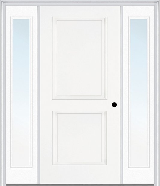 MMI TRUE 2 PANEL 3'0" X 6'8" FIBERGLASS SMOOTH EXTERIOR PREHUNG DOOR WITH 2 FULL LITE CLEAR OR PRIVACY/TEXTURED GLASS SIDELIGHTS 20