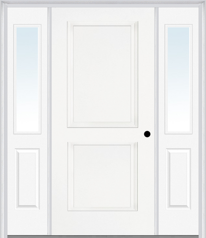 MMI TRUE 2 PANEL 3'0" X 6'8" FIBERGLASS SMOOTH EXTERIOR PREHUNG DOOR WITH 2 HALF LITE CLEAR OR PRIVACY/TEXTURED GLASS SIDELIGHTS 20