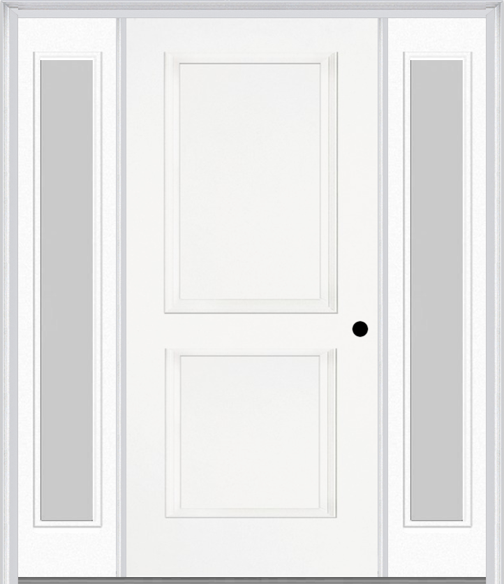 MMI TRUE 2 PANEL 3'0" X 6'8" FIBERGLASS SMOOTH EXTERIOR PREHUNG DOOR WITH 2 FULL LITE CLEAR OR PRIVACY/TEXTURED GLASS SIDELIGHTS 20