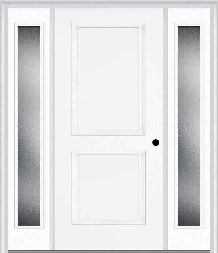 MMI TRUE 2 PANEL 3'0" X 6'8" FIBERGLASS SMOOTH EXTERIOR PREHUNG DOOR WITH 2 FULL LITE CLEAR OR PRIVACY/TEXTURED GLASS SIDELIGHTS 20