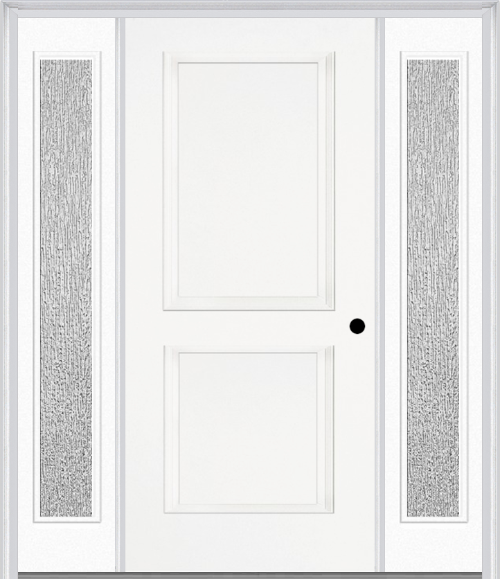 MMI TRUE 2 PANEL 3'0" X 6'8" FIBERGLASS SMOOTH EXTERIOR PREHUNG DOOR WITH 2 FULL LITE CLEAR OR PRIVACY/TEXTURED GLASS SIDELIGHTS 20