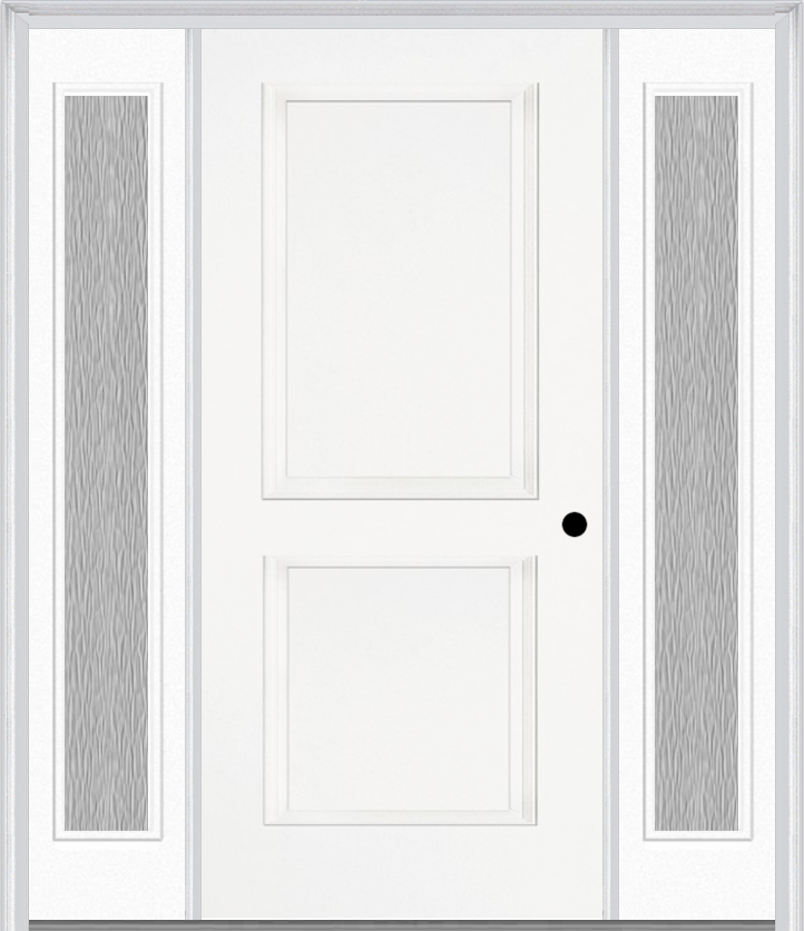 MMI TRUE 2 PANEL 3'0" X 6'8" FIBERGLASS SMOOTH EXTERIOR PREHUNG DOOR WITH 2 FULL LITE CLEAR OR PRIVACY/TEXTURED GLASS SIDELIGHTS 20