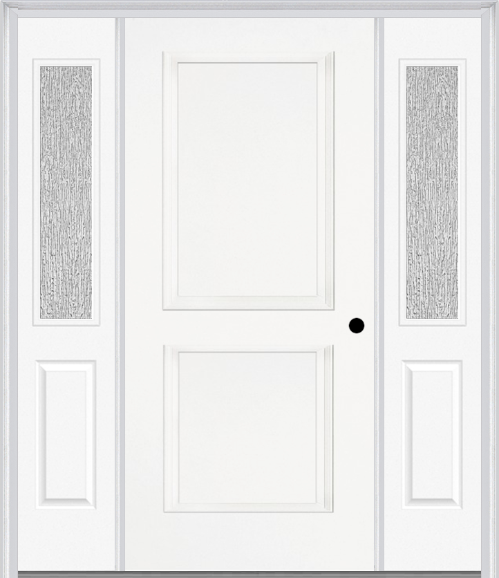 MMI TRUE 2 PANEL 3'0" X 6'8" FIBERGLASS SMOOTH EXTERIOR PREHUNG DOOR WITH 2 HALF LITE CLEAR OR PRIVACY/TEXTURED GLASS SIDELIGHTS 20
