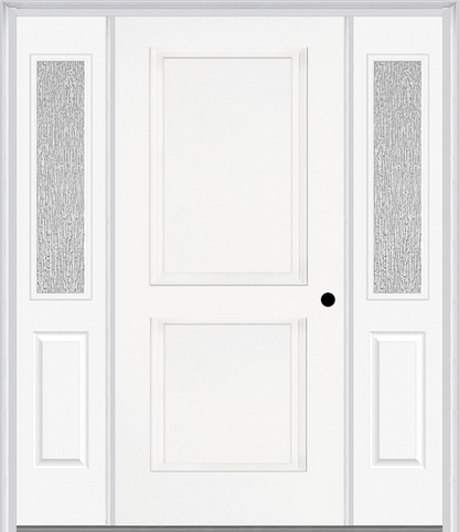 MMI TRUE 2 PANEL 3'0" X 6'8" FIBERGLASS SMOOTH EXTERIOR PREHUNG DOOR WITH 2 HALF LITE CLEAR OR PRIVACY/TEXTURED GLASS SIDELIGHTS 20