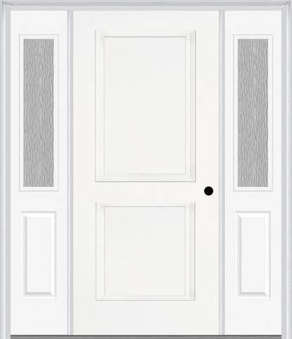 MMI TRUE 2 PANEL 3'0" X 6'8" FIBERGLASS SMOOTH EXTERIOR PREHUNG DOOR WITH 2 HALF LITE CLEAR OR PRIVACY/TEXTURED GLASS SIDELIGHTS 20