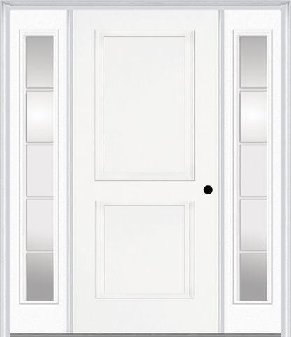 MMI TRUE 2 PANEL 3'0" X 6'8" FIBERGLASS SMOOTH EXTERIOR PREHUNG DOOR WITH 2 FULL LITE SDL GRILLES GLASS SIDELIGHTS 20