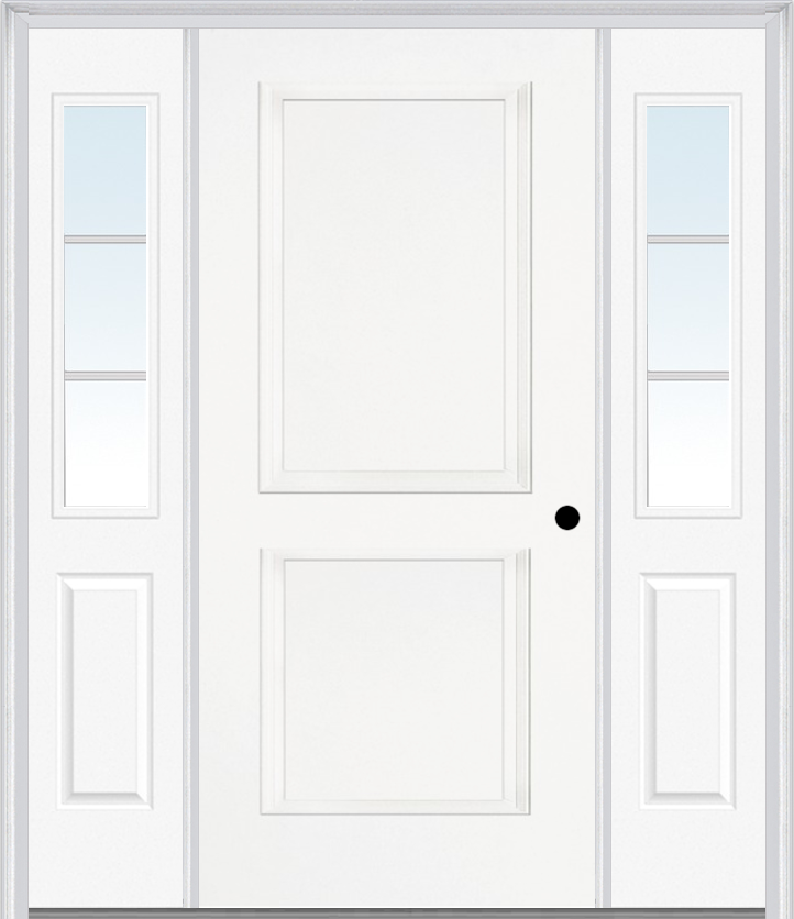 MMI TRUE 2 PANEL 3'0" X 6'8" FIBERGLASS SMOOTH EXTERIOR PREHUNG DOOR WITH 2 HALF LITE SDL GRILLES SIDELIGHTS 20