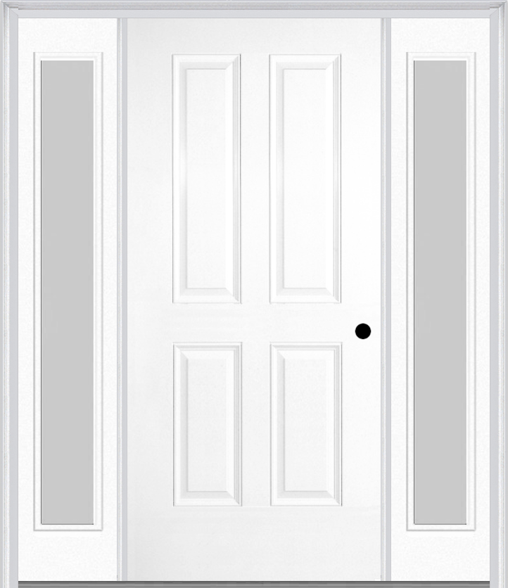 MMI TRUE 4 PANEL 3'0" X 6'8" FIBERGLASS SMOOTH EXTERIOR PREHUNG DOOR WITH 2 FULL LITE CLEAR OR PRIVACY/TEXTURED GLASS SIDELIGHTS 40