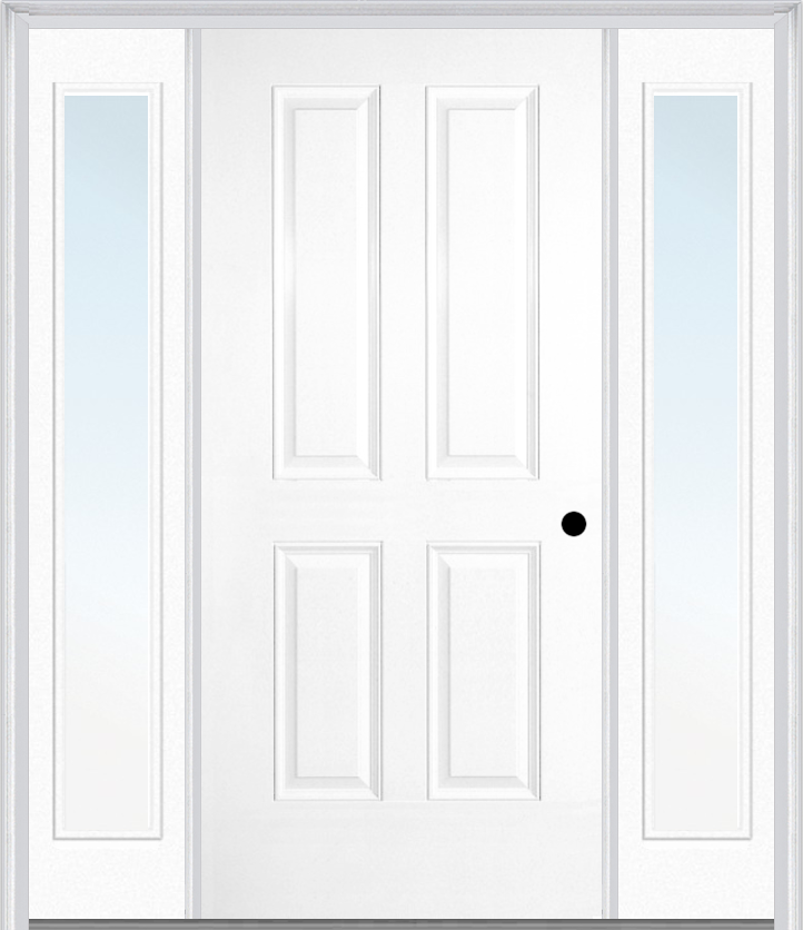 MMI TRUE 4 PANEL 3'0" X 6'8" FIBERGLASS SMOOTH EXTERIOR PREHUNG DOOR WITH 2 FULL LITE CLEAR OR PRIVACY/TEXTURED GLASS SIDELIGHTS 40