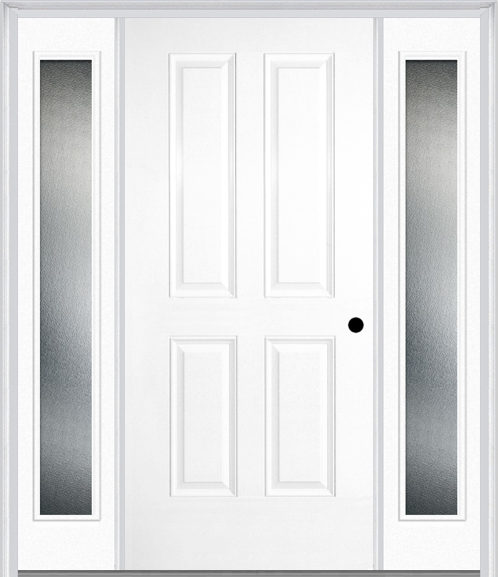 MMI TRUE 4 PANEL 3'0" X 6'8" FIBERGLASS SMOOTH EXTERIOR PREHUNG DOOR WITH 2 FULL LITE CLEAR OR PRIVACY/TEXTURED GLASS SIDELIGHTS 40