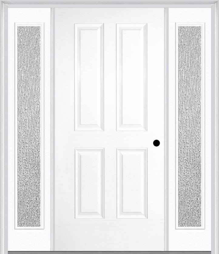 MMI TRUE 4 PANEL 3'0" X 6'8" FIBERGLASS SMOOTH EXTERIOR PREHUNG DOOR WITH 2 FULL LITE CLEAR OR PRIVACY/TEXTURED GLASS SIDELIGHTS 40