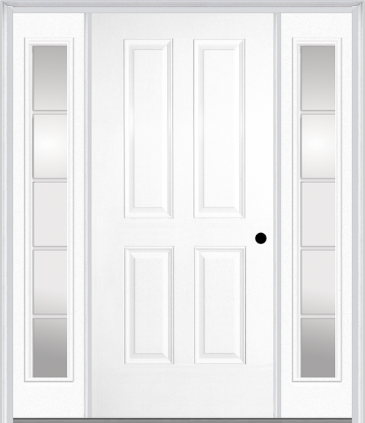 MMI TRUE 4 PANEL 3'0" X 6'8" FIBERGLASS SMOOTH EXTERIOR PREHUNG DOOR WITH 2 FULL LITE SDL GRILLES GLASS SIDELIGHTS 40