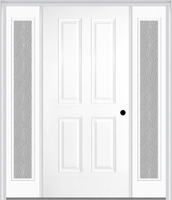 MMI TRUE 4 PANEL 3'0" X 6'8" FIBERGLASS SMOOTH EXTERIOR PREHUNG DOOR WITH 2 FULL LITE CLEAR OR PRIVACY/TEXTURED GLASS SIDELIGHTS 40
