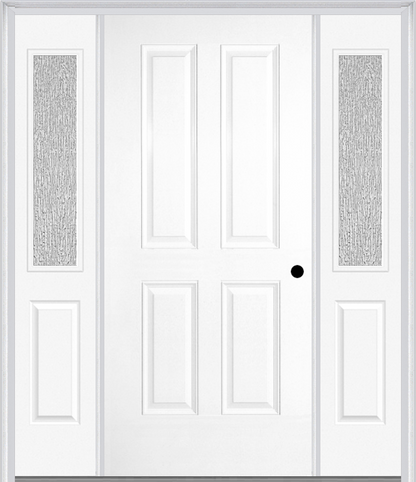 MMI TRUE 4 PANEL 3'0" X 6'8" FIBERGLASS SMOOTH EXTERIOR PREHUNG DOOR WITH 2 HALF LITE CLEAR OR PRIVACY/TEXTURED GLASS SIDELIGHTS 40