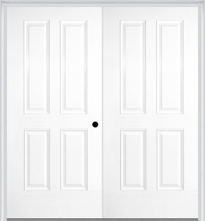 MMI TWIN/DOUBLE TRUE 4 PANEL 6'8" FIBERGLASS SMOOTH EXTERIOR PREHUNG DOOR 40