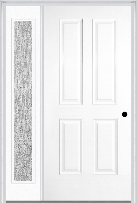 MMI TRUE 4 PANEL 3'0" X 6'8" FIBERGLASS SMOOTH EXTERIOR PREHUNG DOOR WITH 1 FULL LITE CLEAR OR PRIVACY/TEXTURED GLASS SIDELIGHT 40