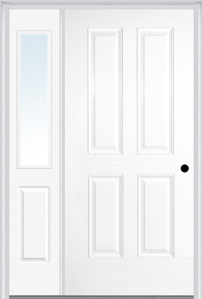 MMI TRUE 4 PANEL 3'0" X 6'8" FIBERGLASS SMOOTH EXTERIOR PREHUNG DOOR WITH 1 HALF LITE CLEAR OR PRIVACY/TEXTURED GLASS SIDELIGHT 40