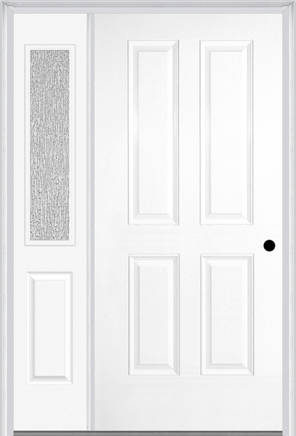 MMI TRUE 4 PANEL 3'0" X 6'8" FIBERGLASS SMOOTH EXTERIOR PREHUNG DOOR WITH 1 HALF LITE CLEAR OR PRIVACY/TEXTURED GLASS SIDELIGHT 40