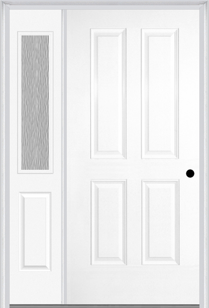 MMI TRUE 4 PANEL 3'0" X 6'8" FIBERGLASS SMOOTH EXTERIOR PREHUNG DOOR WITH 1 HALF LITE CLEAR OR PRIVACY/TEXTURED GLASS SIDELIGHT 40