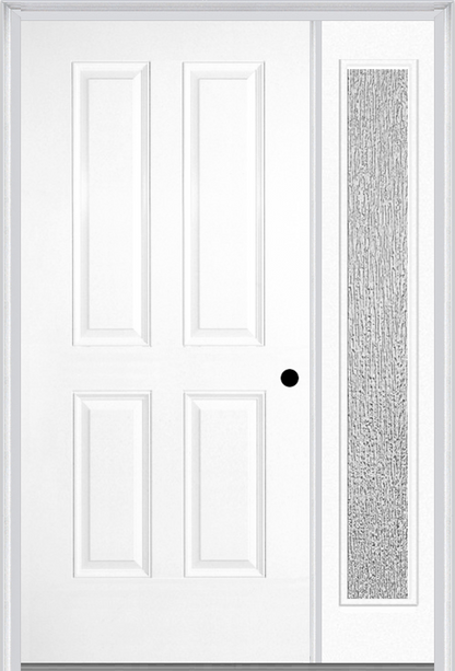 MMI TRUE 4 PANEL 3'0" X 6'8" FIBERGLASS SMOOTH EXTERIOR PREHUNG DOOR WITH 1 FULL LITE CLEAR OR PRIVACY/TEXTURED GLASS SIDELIGHT 40