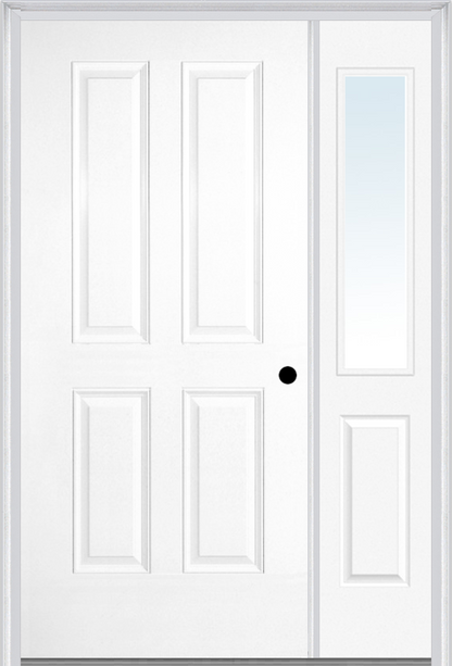 MMI TRUE 4 PANEL 3'0" X 6'8" FIBERGLASS SMOOTH EXTERIOR PREHUNG DOOR WITH 1 HALF LITE CLEAR OR PRIVACY/TEXTURED GLASS SIDELIGHT 40