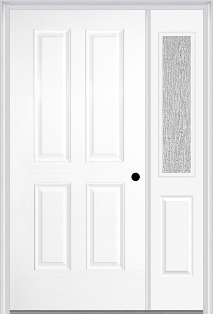 MMI TRUE 4 PANEL 3'0" X 6'8" FIBERGLASS SMOOTH EXTERIOR PREHUNG DOOR WITH 1 HALF LITE CLEAR OR PRIVACY/TEXTURED GLASS SIDELIGHT 40