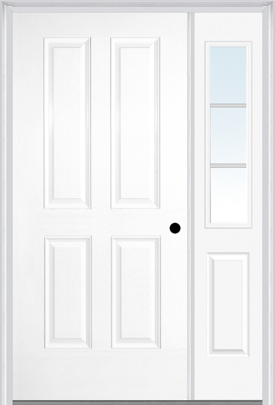 MMI TRUE 4 PANEL 3'0" X 6'8" FIBERGLASS SMOOTH EXTERIOR PREHUNG DOOR WITH 1 HALF LITE SDL GRILLES GLASS SIDELIGHT 40