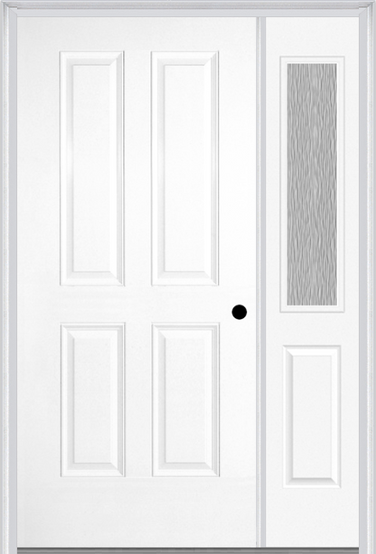 MMI TRUE 4 PANEL 3'0" X 6'8" FIBERGLASS SMOOTH EXTERIOR PREHUNG DOOR WITH 1 HALF LITE CLEAR OR PRIVACY/TEXTURED GLASS SIDELIGHT 40