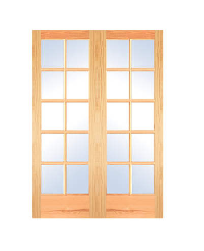 MMI TWIN/DOUBLE 10 LITE CLEAR 6'8" X 1-3/8 PRIMED PINE OR PINE TRUE DIVIDED OVOLO TEMPERED GLASS INTERIOR FRENCH PREHUNG DOOR