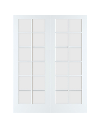 MMI TWIN/DOUBLE 12 LITE CLEAR 8'0" X 1-3/8 PRIMED PINE TRUE DIVIDED OVOLO TEMPERED GLASS INTERIOR FRENCH PREHUNG DOOR