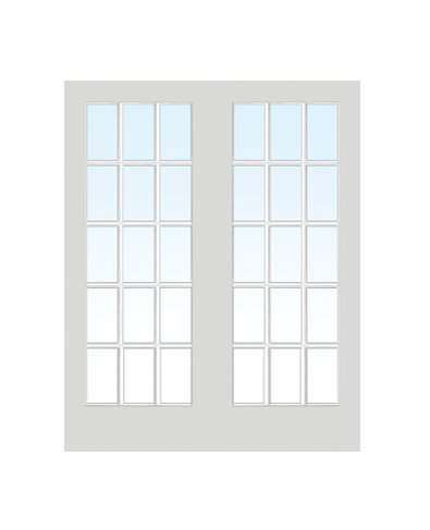 MMI TWIN/DOUBLE 15 LITE CLEAR 6'8" X 1-3/8 PRIMED PINE OR PINE TRUE DIVIDED OVOLO TEMPERED GLASS INTERIOR FRENCH PREHUNG DOOR