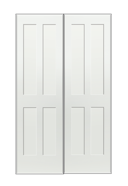 REEB Twin/Double 6'8 X 1-3/8 2 Long Panels Over 2 Short Panels Primed Flat Shaker Sticking Interior Prehung Door PR8744