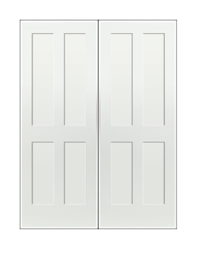 REEB Twin/Double 6'8 X 1-3/8 2 Long Panels Over 2 Short Panels Primed Flat Shaker Sticking Interior Prehung Door PR8744