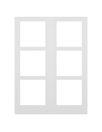 MMI TWIN/DOUBLE 3 LITE FROSTED 6'8" OR 8'0" X 1-3/8 PRIMED PINE SHAKER TEMPERED GLASS INTERIOR FRENCH PREHUNG DOOR