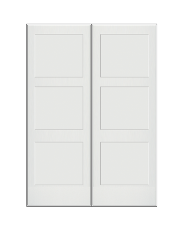 REEB Twin/Double 7'0 X 1-3/8 3 Panel Equal Primed Flat Shaker Sticking Interior Prehung Door PR8730