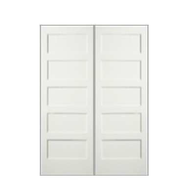 REEB Twin/Double 7'0 X 1-3/8 5 Panel Equal Primed Flat Shaker Sticking Interior Prehung Door PR8755