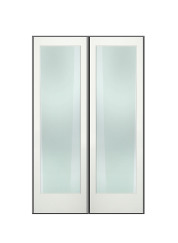 REEB Twin/Double 1 Lite Clear/Frosted 8'0" X 1-3/8 Primed Pine Ovolo Tempered Glass Interior French Prehung Door