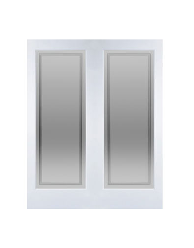 MMI TWIN/DOUBLE 1 LITE HAMILTON 6'8" X 1-3/8 OVOLO STICKING PRIMED FRAME TEMPERED GLASS INTERIOR FRENCH PREHUNG DOOR