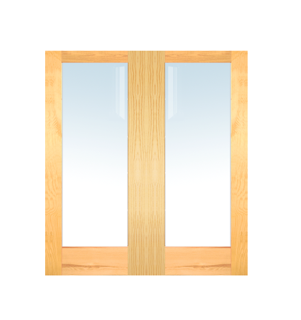 MMI TWIN/DOUBLE 1 LITE CLEAR/FROSTED 6'8" X 1-3/8 PRIMED PINE OR PINE OVOLO TEMPERED GLASS INTERIOR FRENCH PREHUNG DOOR