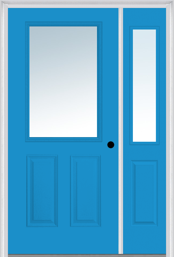 MMI 1/2 Lite 2 Panel 3'0" X 6'8" Fiberglass Smooth Exterior Prehung Door With 1 Half Lite Clear Glass Sidelight 122